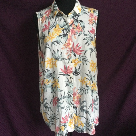 H&M Divided Floral Sleeveless Blouse Top Tropical print Size 12 44 inch Bust - Picture 1 of 7